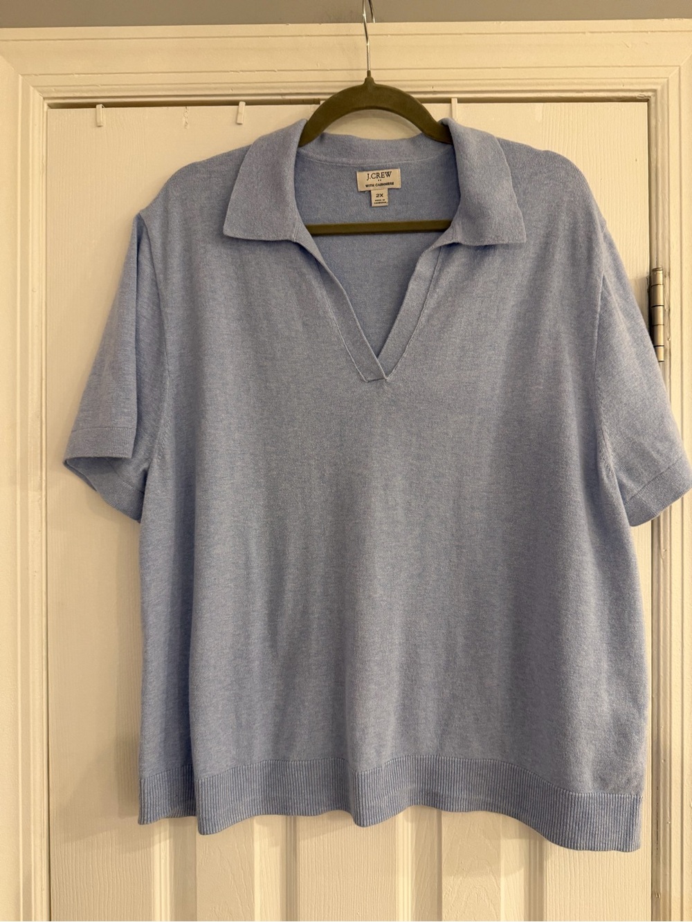 J. Crew Cashmere Blend Light Blue Polo Sweater Top